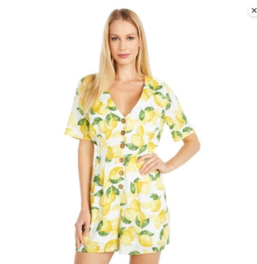 BCBGeneration Lemon Print Romper Size M NWT Summer Resort